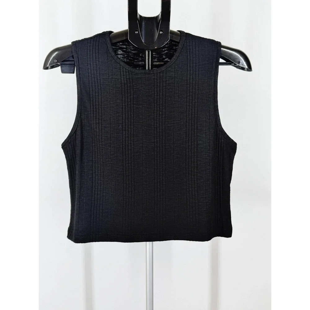 POL Womens Ribbed‎ Knit Sleeveless Tank Top Black Crew Neck Size L NEW